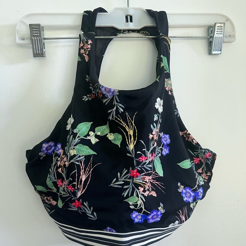 Athleta Black Floral Halter Top sports bra and shorts set swim
